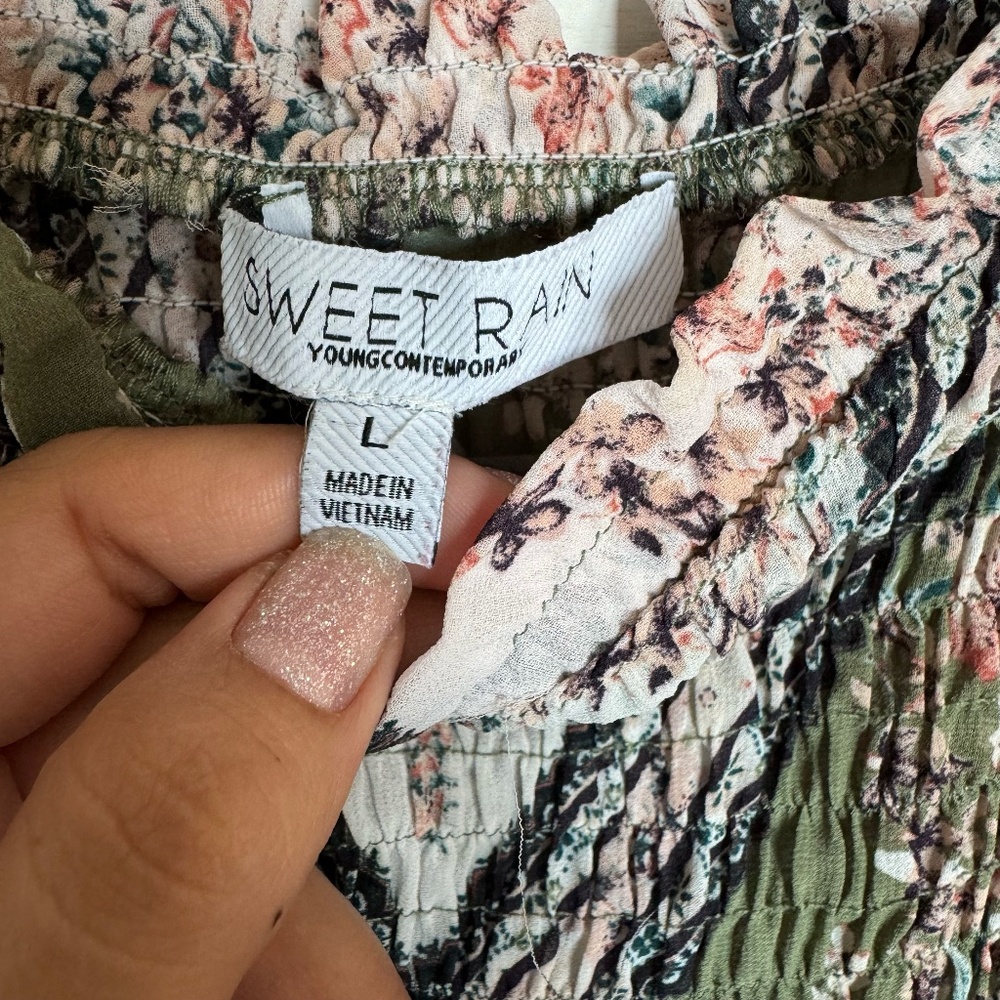 SWEET RAIN woman’s floral blouse cap short sleeve pelpum size large - Picture 11 of 12